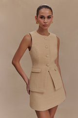 Camilla Boucle Sleeveless Vest - Light Taupe