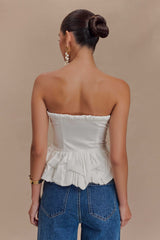 Cora Ruched Strapless Top - White