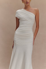 Chloe Peached Jersey One Shoulder Midi Dress - Ivory