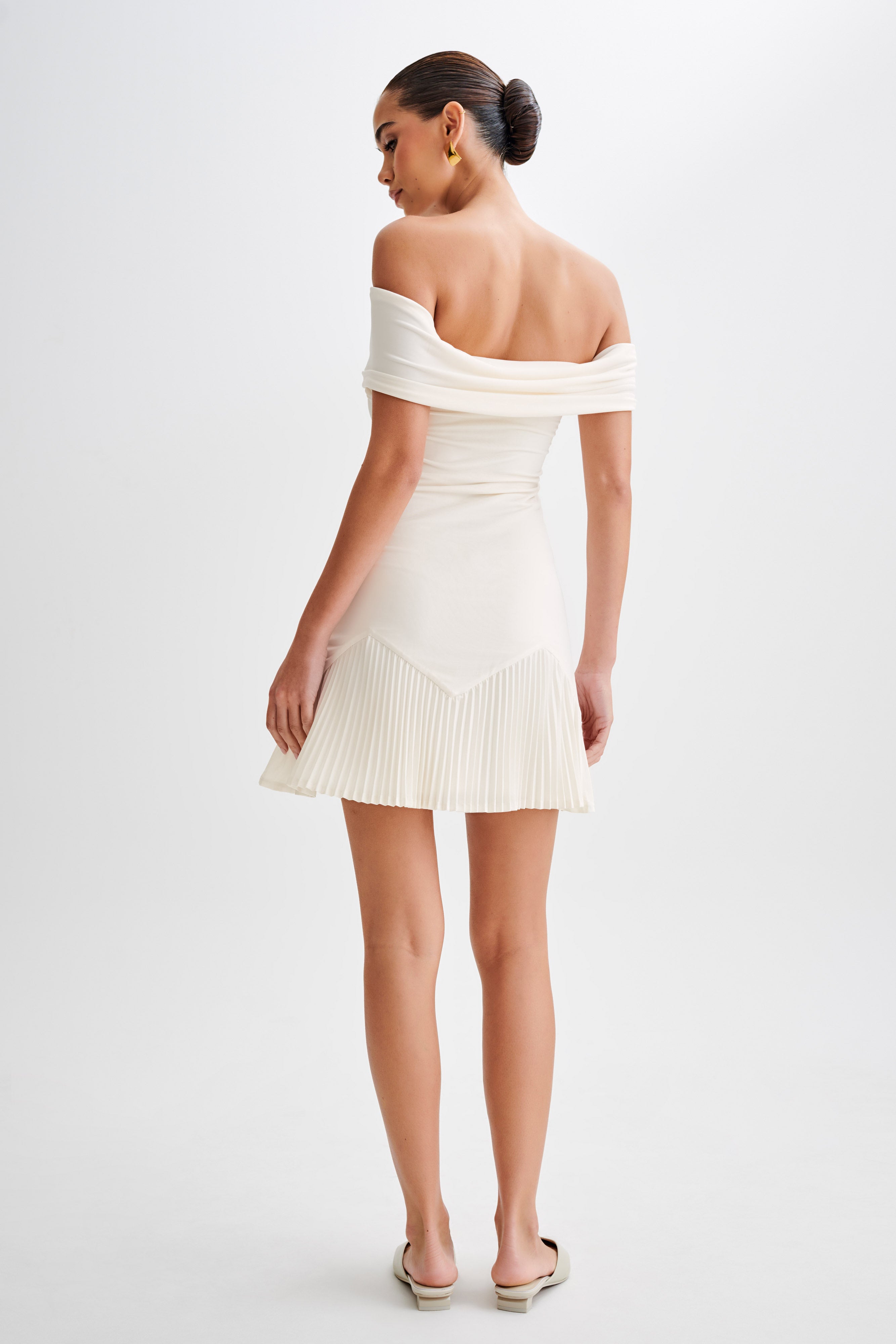 Melina Slinky Off Shoulder Mini Dress - Ivory