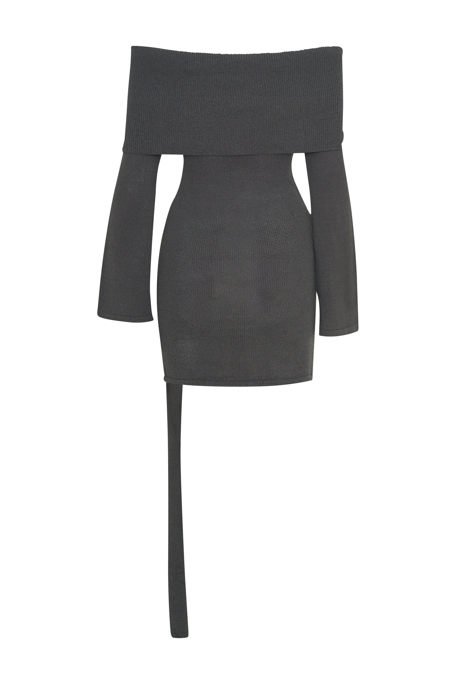 Camryn Off Shoulder Tie Knit Mini Dress - Charcoal