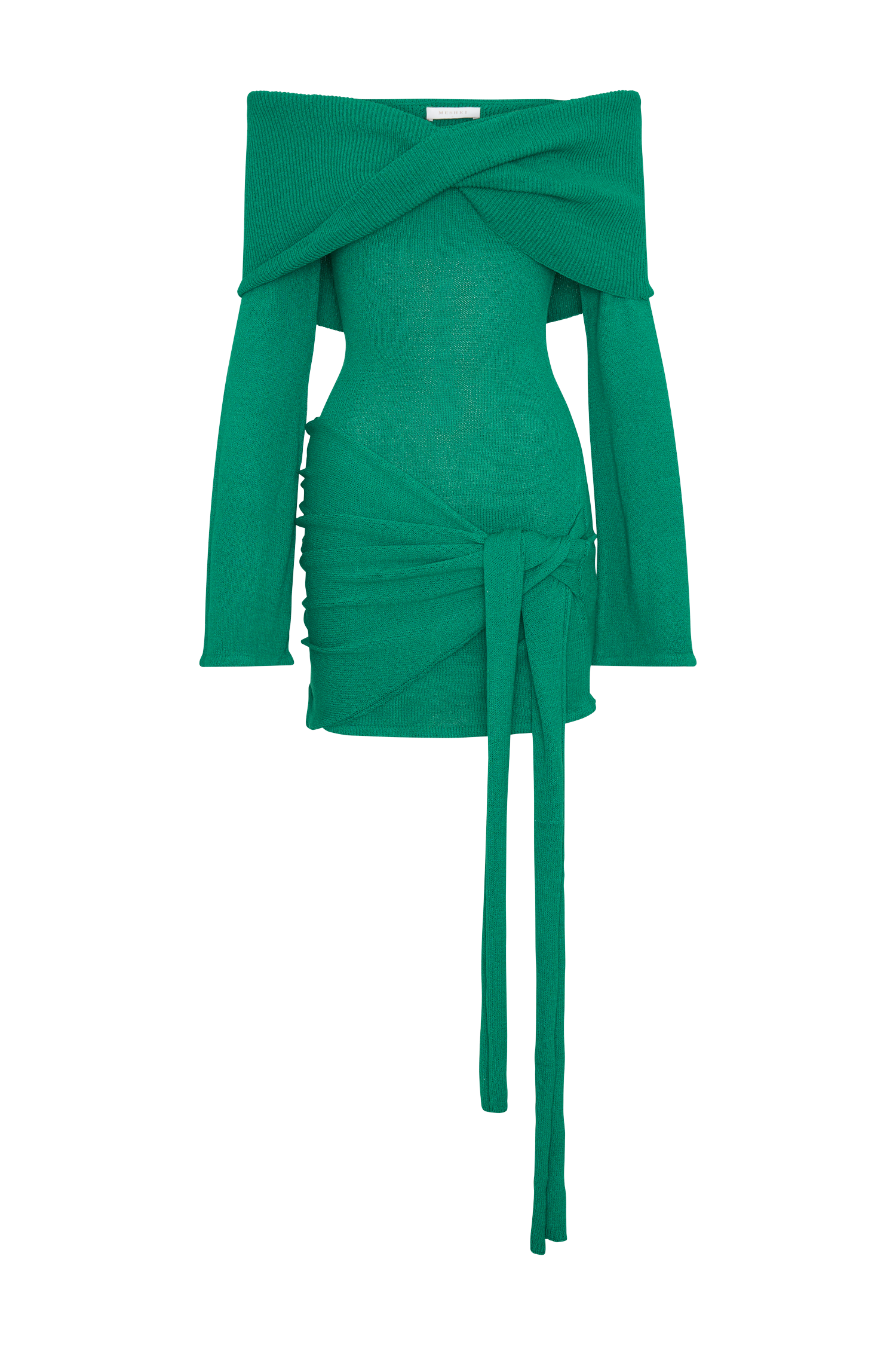 Camryn Off Shoulder Tie Knit Mini Dress - Green