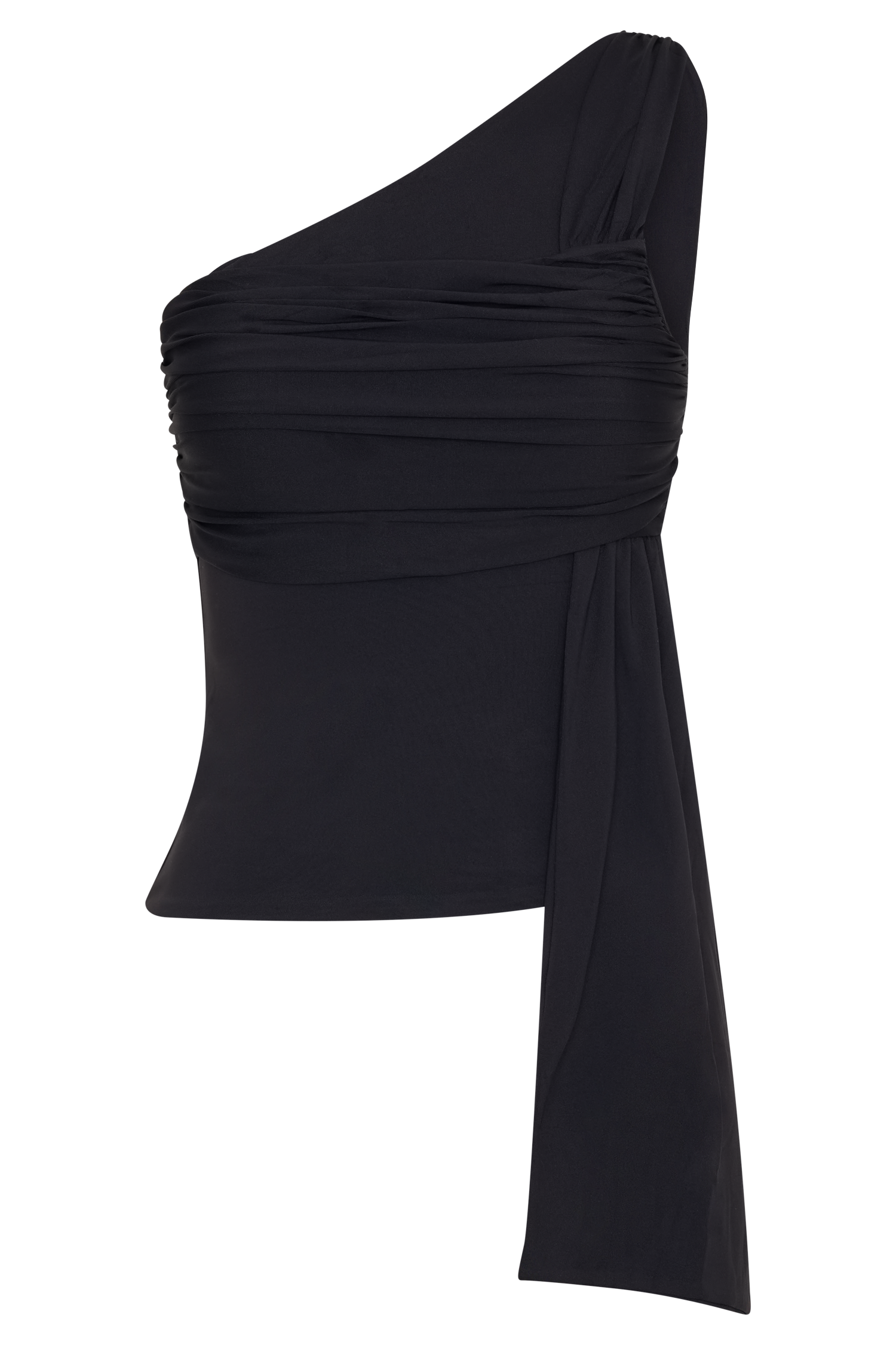 Sera One Shoulder Recycled Nylon Top With Drape - Black