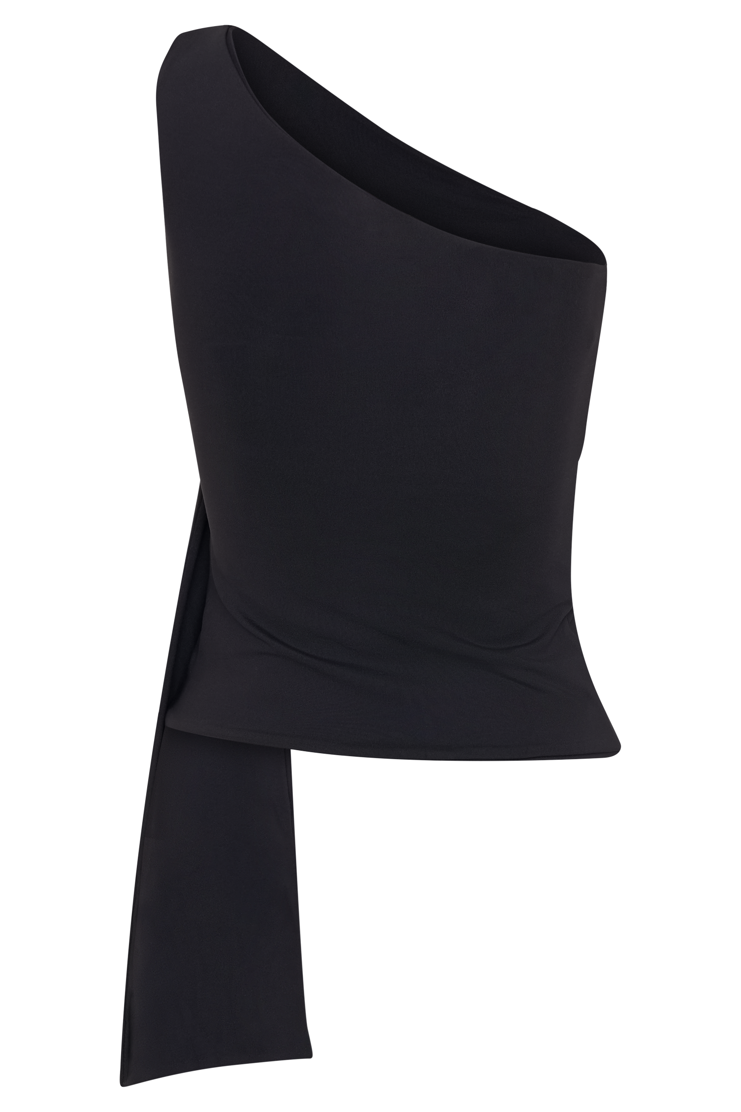 Sera One Shoulder Recycled Nylon Top With Drape - Black